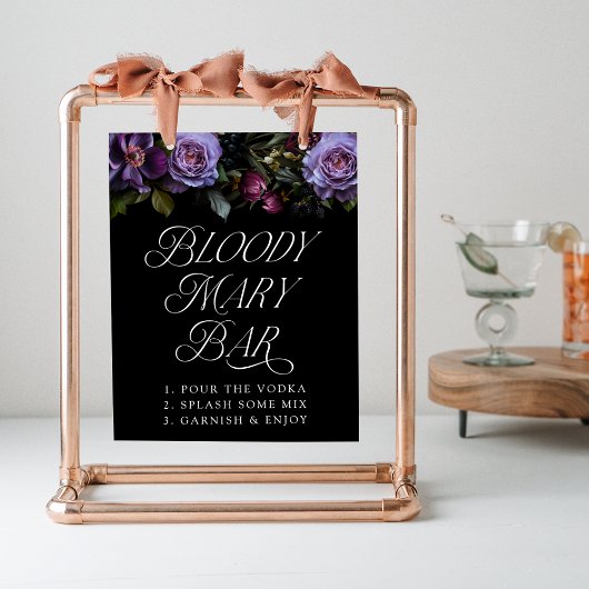 Moody Gothic Lila Floral Bloody Mary Bar Sign Poster