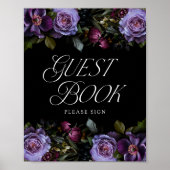 Moody Gothic Lila Floral Wedding Guest Book Sign Poster (Vorne)