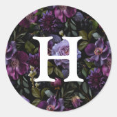 Moody Gothic Lila Floral Wedding Monogram Runder Aufkleber (Vorderseite)