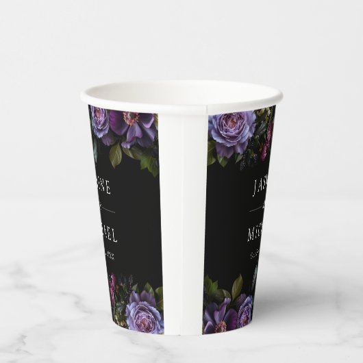 Moody Gothic Lila Floral Wedding Pappbecher (Rechts)
