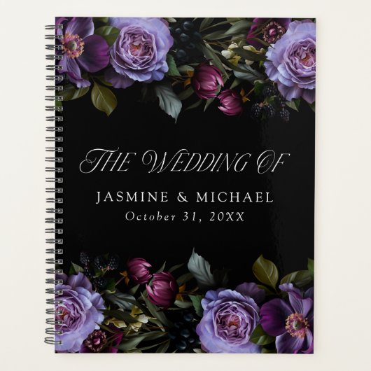 Moody Gothic Lila Floral Wedding Planer (Vorderseite)
