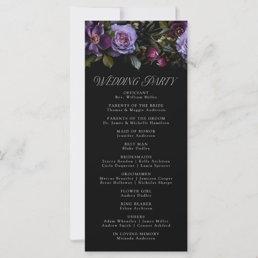 Moody Gothic Lila Floral Wedding Program (Rückseite)