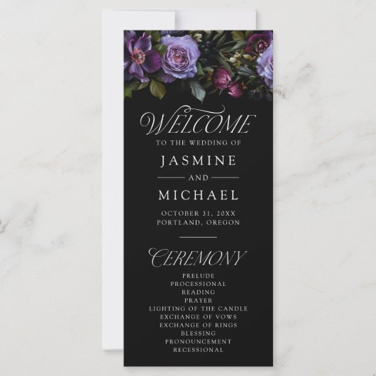 Moody Gothic Lila Floral Wedding Program (Vorderseite)