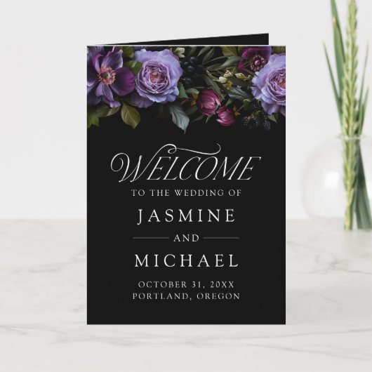 Moody Gothic Lila Floral Wedding Program Programm (Vorderseite)