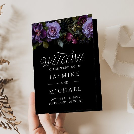 Moody Gothic Lila Floral Wedding Program Programm