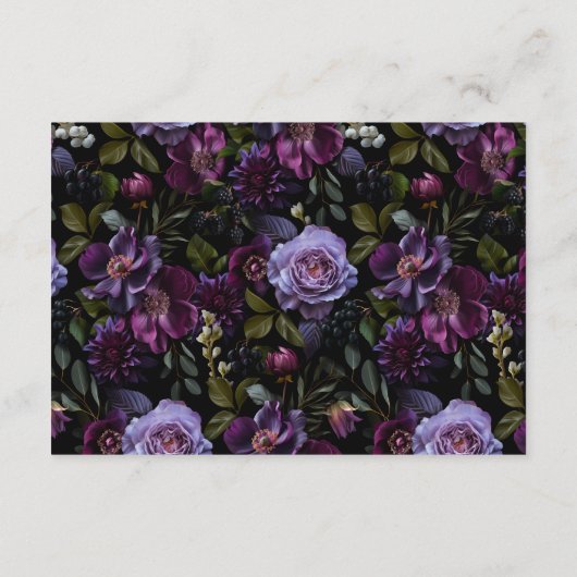 Moody Gothic Lila Floral Wedding Reception Begleitkarte (Rückseite)