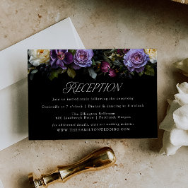 Moody Gothic Lila Floral Wedding Reception Begleitkarte