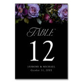 Moody Gothic Lila Floral Wedding Tischnummer (Vorderseite)