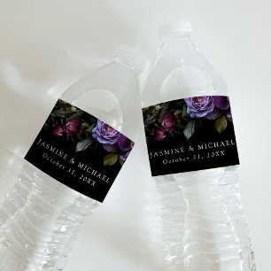 Moody Gothic Lila Floral Wedding Wasserflaschenetikett