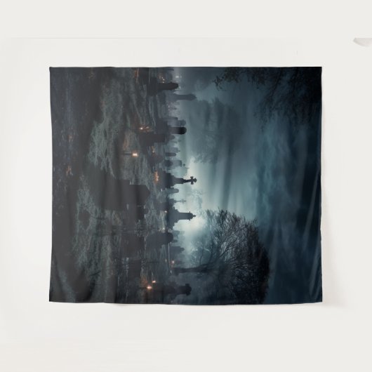 Moody Gothic Misty Graveyard bei Dusk XLarge Wandteppich (Vorderseite (Horizontal))