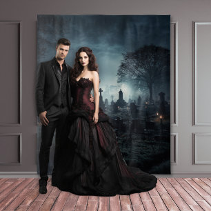 Moody Gothic Misty Graveyard bei Dusk XLarge Wandteppich