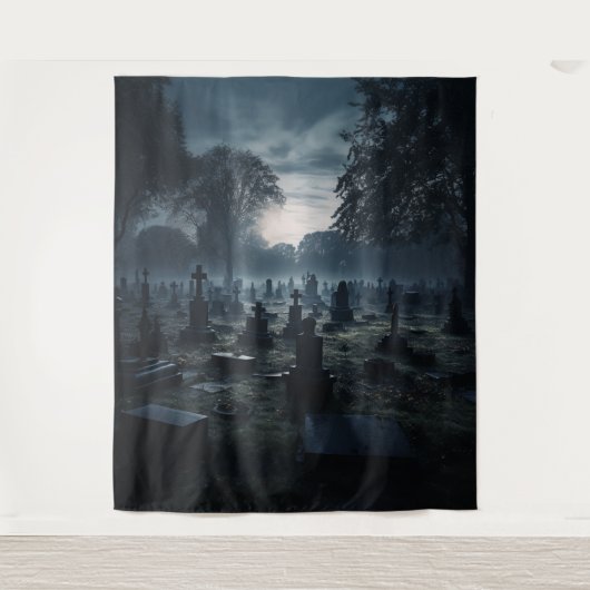 Moody Gothic Misty Moonlit Graveyard XLarge Wandteppich (Vorderseite)
