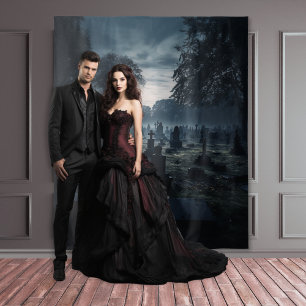 Moody Gothic Misty Moonlit Graveyard XLarge Wandteppich