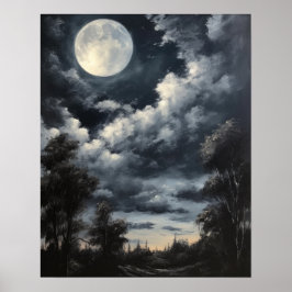 Moody Gothic Moon Art Print Poster