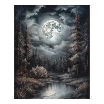 Moody Gothic Moon Art Print Poster