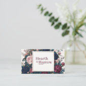 Moody Gothic Navy Burgundy Pink Rose Floral Frame Visitenkarte (Stehend Vorderseite)