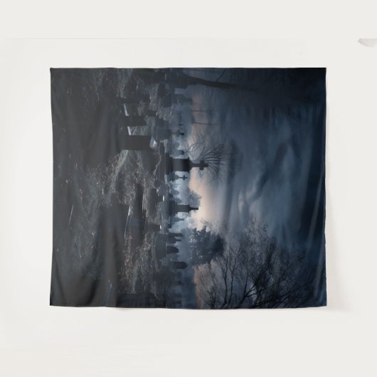 Moody Gothic Spuk Moonlit Graveyard XLarge Wandteppich (Vorderseite (Horizontal))