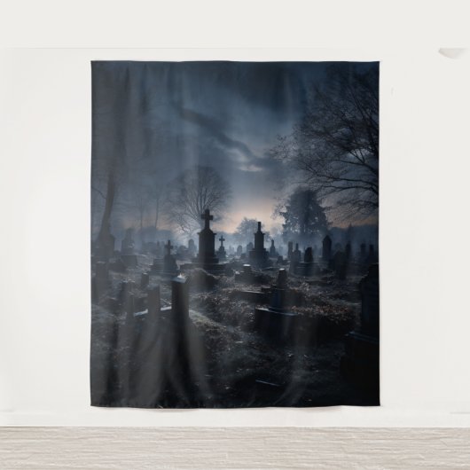 Moody Gothic Spuk Moonlit Graveyard XLarge Wandteppich (Vorderseite)