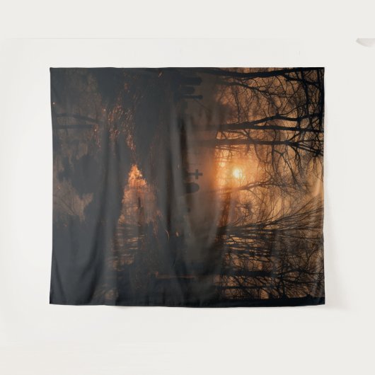 Moody Gothic Sunset Graveyard XLarge Wandteppich (Vorderseite (Horizontal))