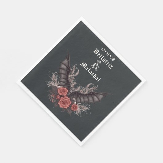 Moody Gothic Wedding Black Bat Serviette (Ecke)