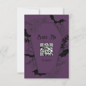Moody Gothic Wedding QR Code Website Lila RSVP Karte (Vorderseite)