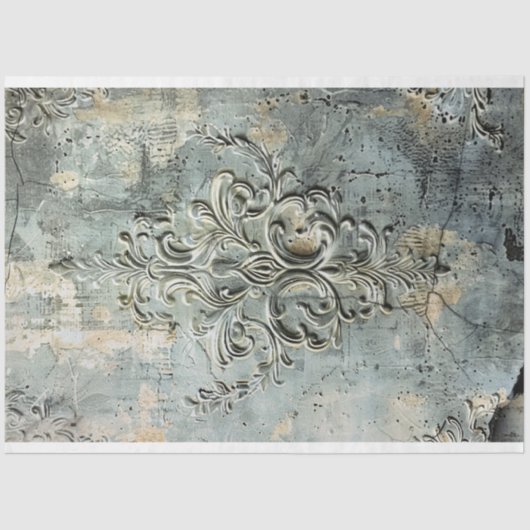 Moody Gray Embossed Demask Textured Effect Seidenpapier (Vorderseite)