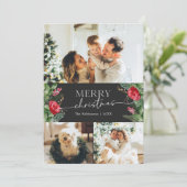 Moody Gray Modern Script 3 Foto Frohe Weihnachten (Stehend Vorderseite)