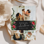 Moody Gray Modern Script 3 Foto Frohe Weihnachten<br><div class="desc">Diese Kollektion besticht durch Aquarellblumen,  Beeren und Wintergrün mit moderner und eleganter Typografie,  mit einem botanischen Wintermuster zurück.</div>