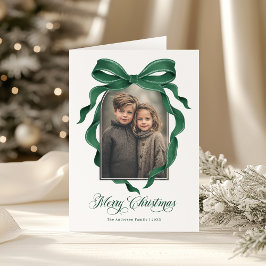 Moody Green Bow Custom Photo Christmas Holiday Feiertagskarte