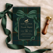 Moody Green Bow Equestrian Tartan Polo Baby Shower Einladung