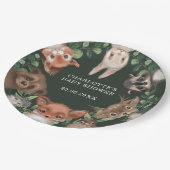 Moody Green Forest Woodland Animals Kinderdusche Pappteller (Schrägansicht)