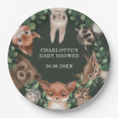 Moody Green Forest Woodland Animals Kinderdusche Pappteller (Vorderseite)