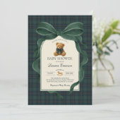 Moody Green Plaid Polo Teddy Bear Boy Baby Shower Einladung (Stehend Vorderseite)