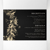 Moody Greenery Black Beige All in one Wedding Dreifach Gefaltete Einladung (Innenseite Mitte)