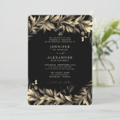 Moody Greenery Black & Beige Wedding Einladung (Stehend Vorderseite)