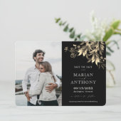 Moody Greenery Eucalyptus Black & Beige Save The Date (Stehend Vorderseite)