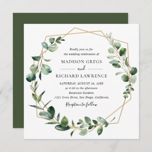 Moody Greenery mit geometrischen Rahmen Hochzeit v Einladung