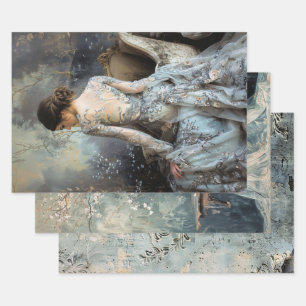 Moody Greys Elegante Rückseite der Frau Blüht Dama Geschenkpapier Set