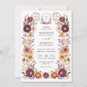Moody Handpainted Florals Wedding Monogram Crest Einladung (Vorderseite)