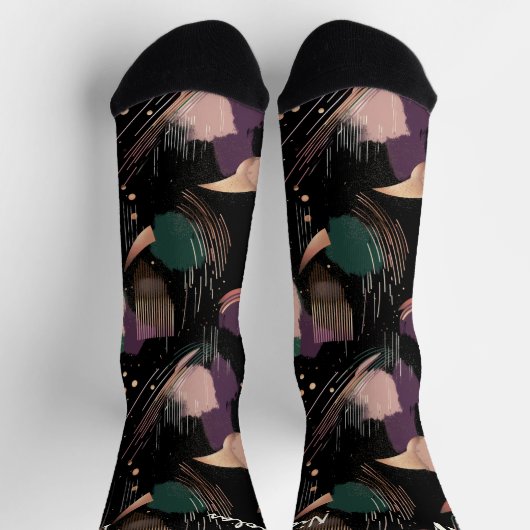 Moody Herbst Abstrakt in Pflaumen und Waldgrün Socken (Oben)