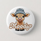 Moody Highland Cow Button (Vorderseite)