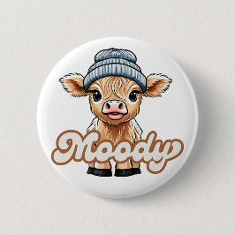 Moody Highland Cow Button