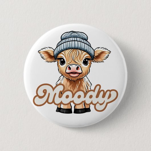 Moody Highland Cow Button (Vorderseite)