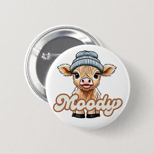 Moody Highland Cow Button (Vorne & Hinten)