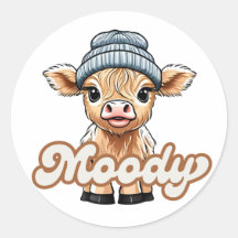 Moody Highland Cow Classic Round Sticker