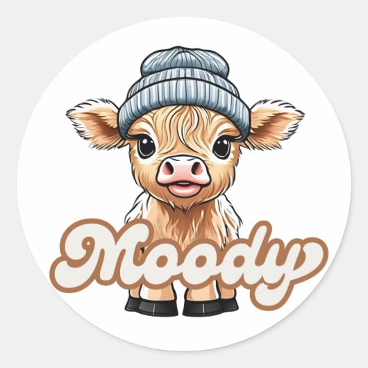 Moody Highland Cow Classic Round Sticker (Vorderseite)