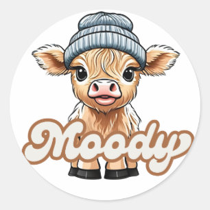 Moody Highland Cow Sticker