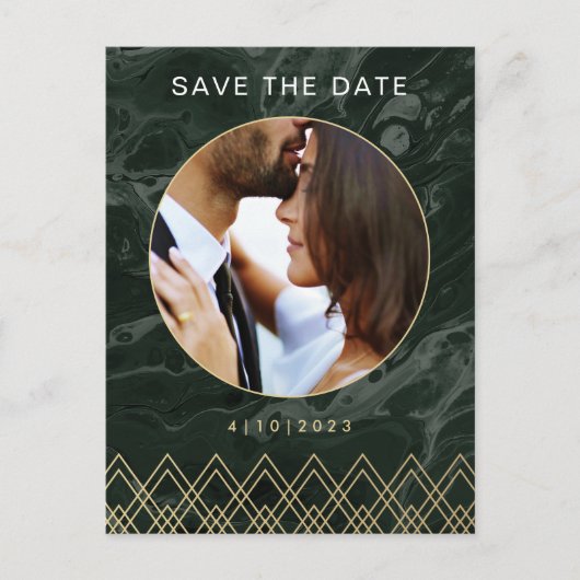 Moody Hues Emerald Green Marble Save the Date Postkarte (Vorderseite)