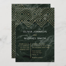 Moody Hues Emerald Green Marble Wedding Einladung