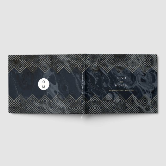 Moody Hues Midnight Blue Marble Custom Guest Book Gästebuch (Voll)